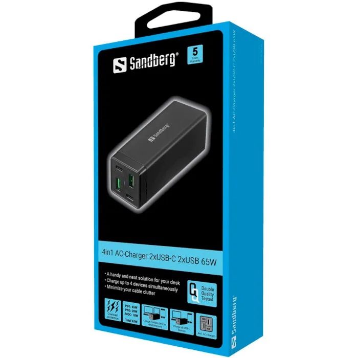 Сетевое зарядное устройство Sandberg 4-in-1 Charger 441-45 65W Black - мініатюра 5