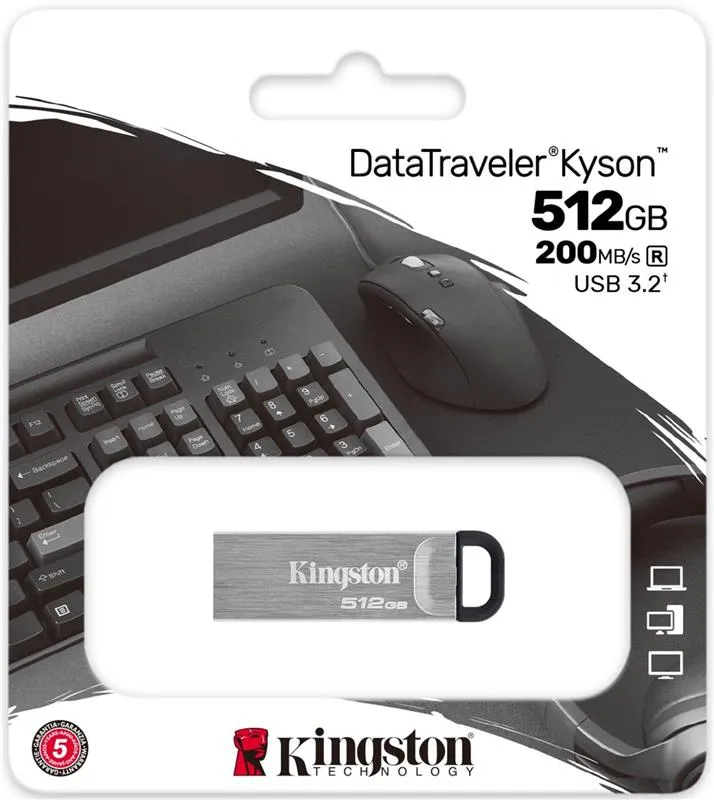 Флеш-накопичувач USB3.2 512GB Kingston DataTraveler Kyson Silver/Black (DTKN/512GB) - мініатюра 4