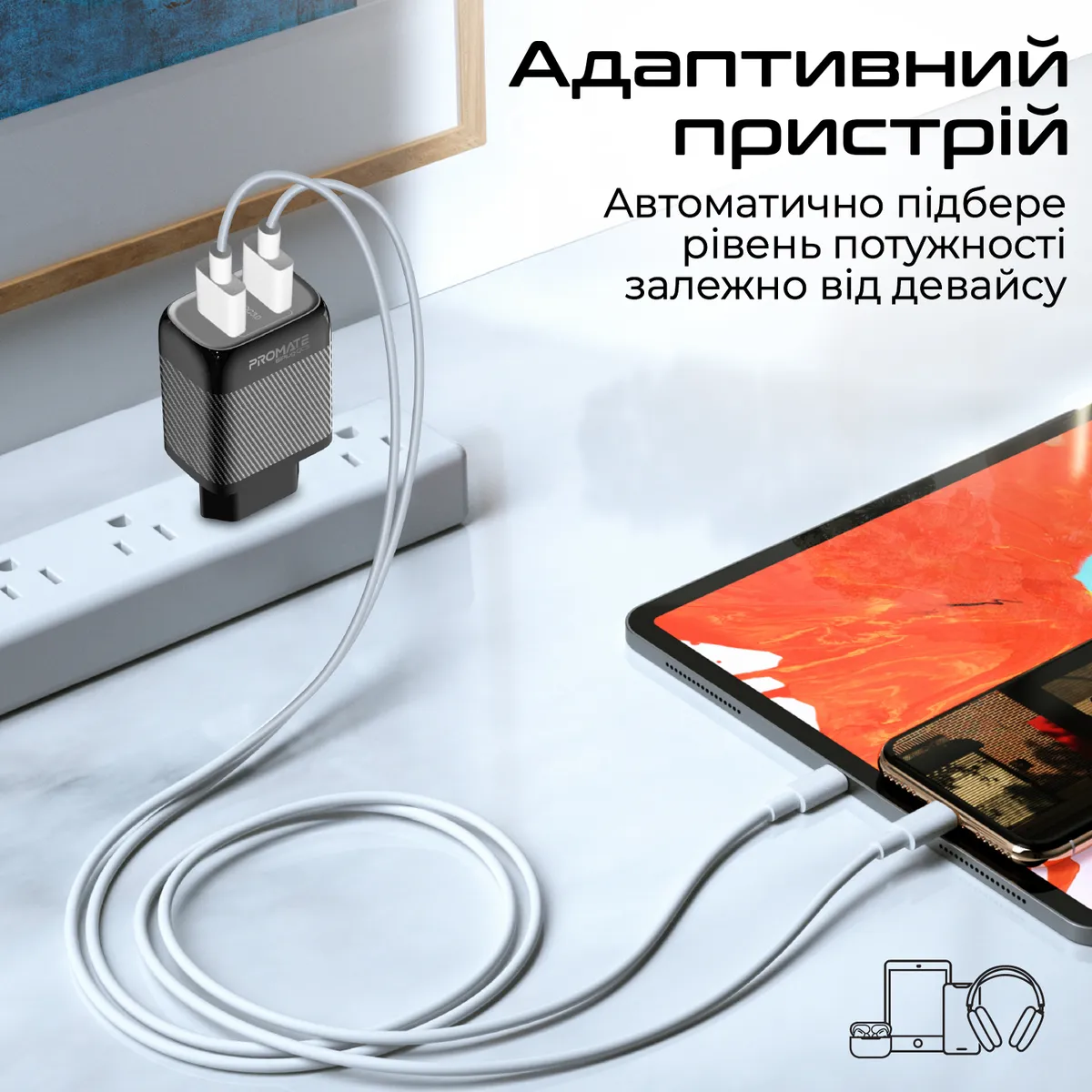 Зарядний пристрій Promate BiPlug-QC3 Black - мініатюра 3