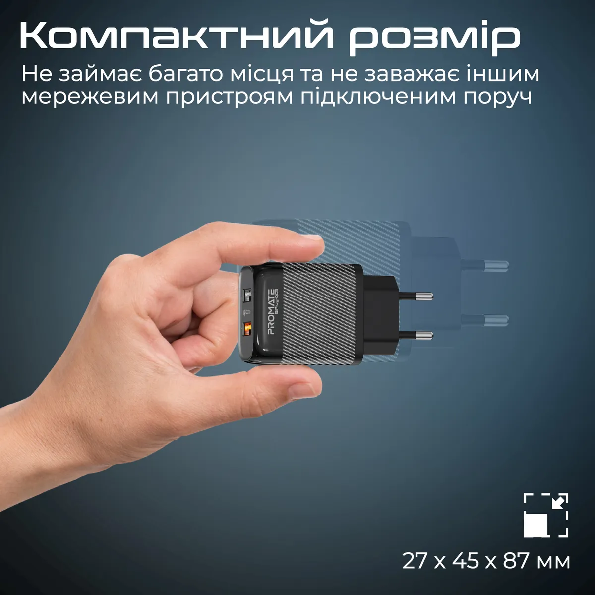 Зарядний пристрій Promate BiPlug-QC3 Black - мініатюра 5