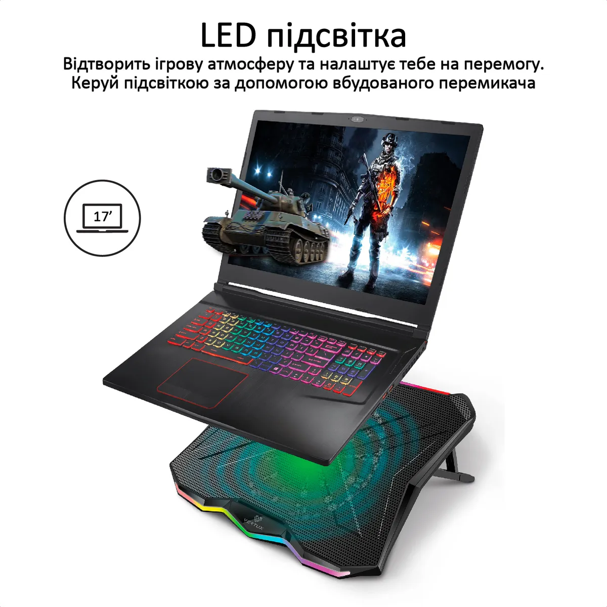 Охолоджуюча пiдставка для ноутбука Promate Vertux Glare Black - мініатюра 3