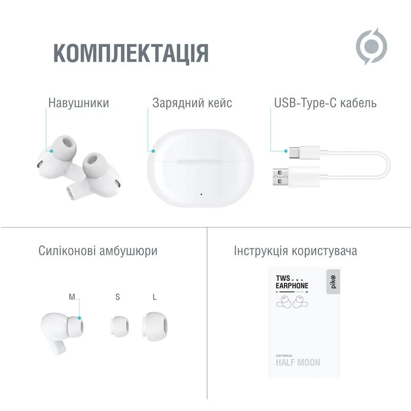 Bluetooth-гарнiтура Piko TWS-HalfMoon White (1283126583391) - мініатюра 7