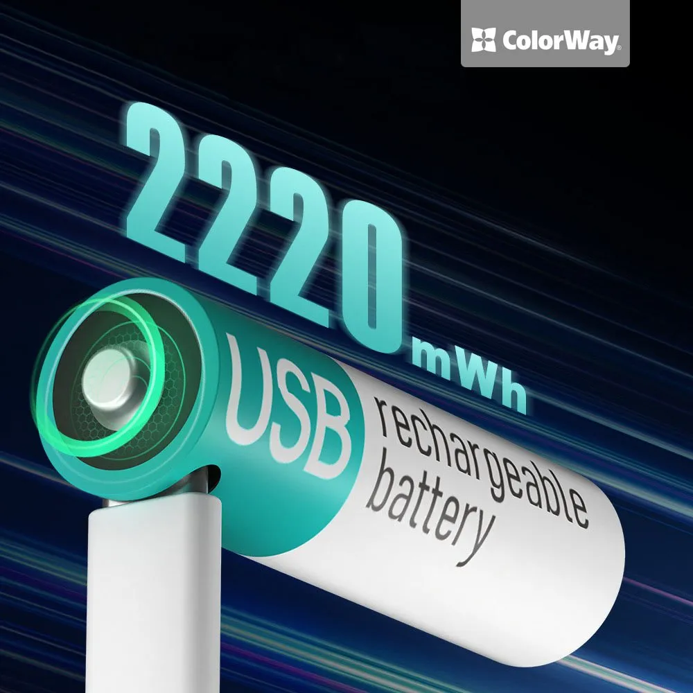 Акумулятор USB-C ColorWay (CW-UBAA-10) AA/HR06 Li-Pol 2220 mAh BL 2шт - мініатюра 5