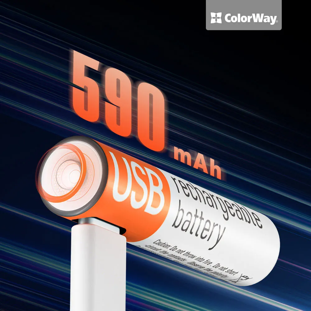Акумулятор USB-C ColorWay (CW-UBAAA-09) AAA/HR03 Li-Pol 590 mAh BL 2шт - мініатюра 5