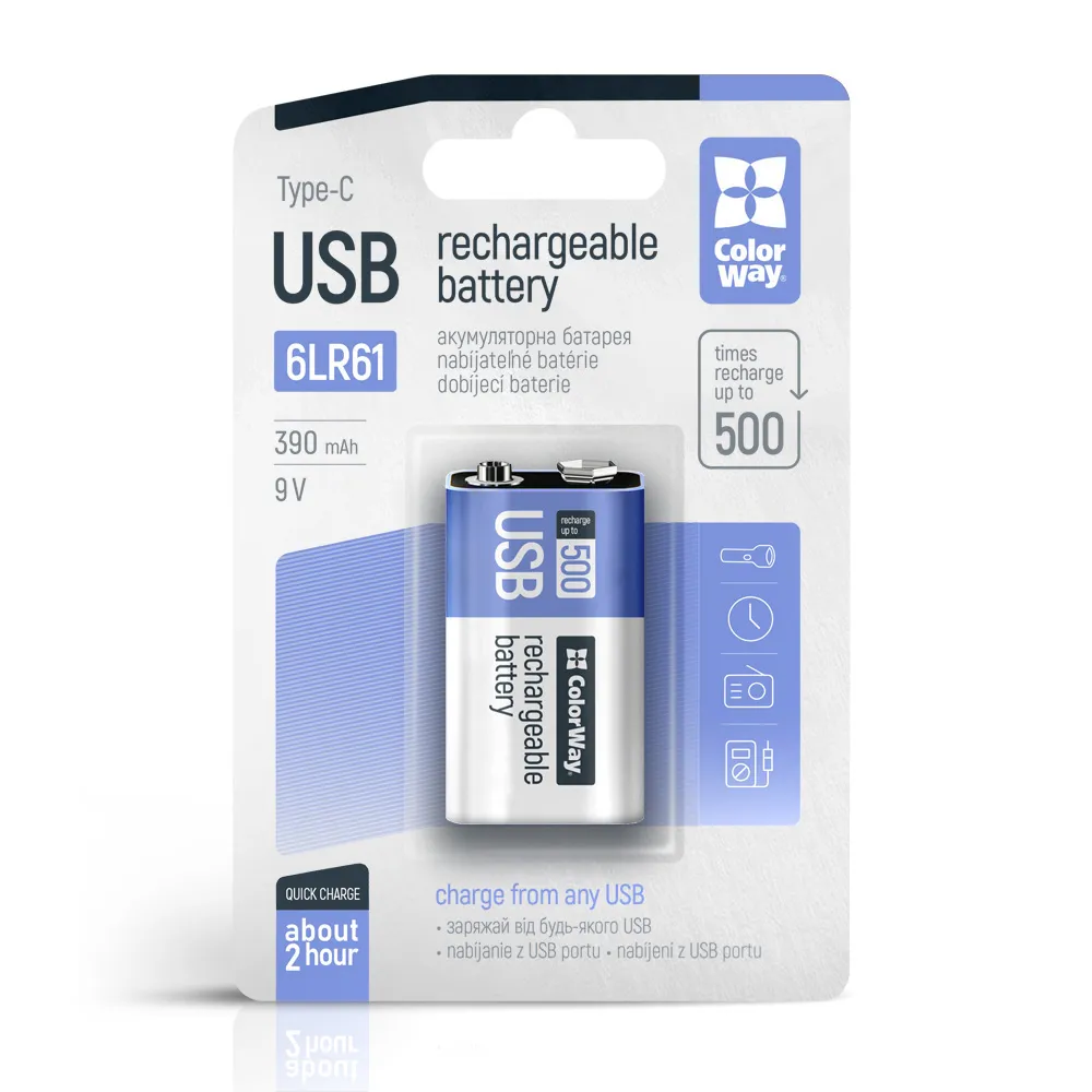Акумулятор USB-C ColorWay (CW-UB9V-06) Крона Li-Pol 390 mAh BL - зображення 1
