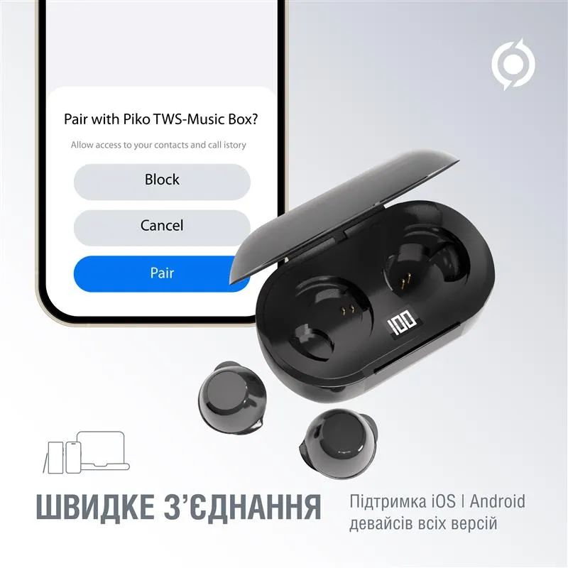 Bluetooth-гарнiтура Piko TWS-MusicBox Black (1283126583414) - мініатюра 4