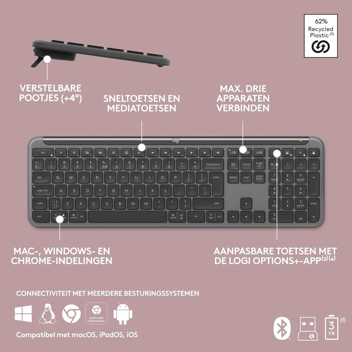 Клавiатура бездротова Logitech Signature Slim K950 US Graphite USB (920-012465) - мініатюра 5
