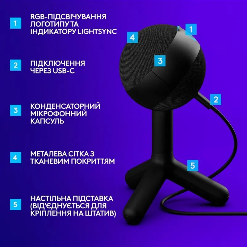 Мiкрофон Logitech G Yeti Orb RGB Black (988-000551) - мініатюра 3