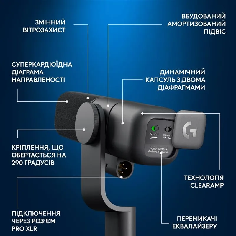 Мiкрофон Logitech G Yeti Studio Active Dynamic XLR Black (988-000565) - мініатюра 7