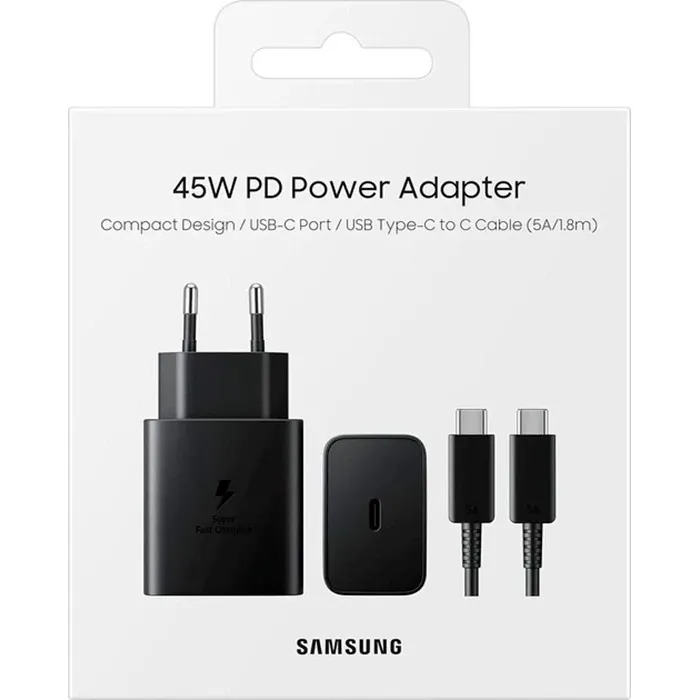 Мережевий зарядний пристрій Samsung EP-T4511XBEGEU Black, 45W + кабель USB Type-C - мініатюра 5