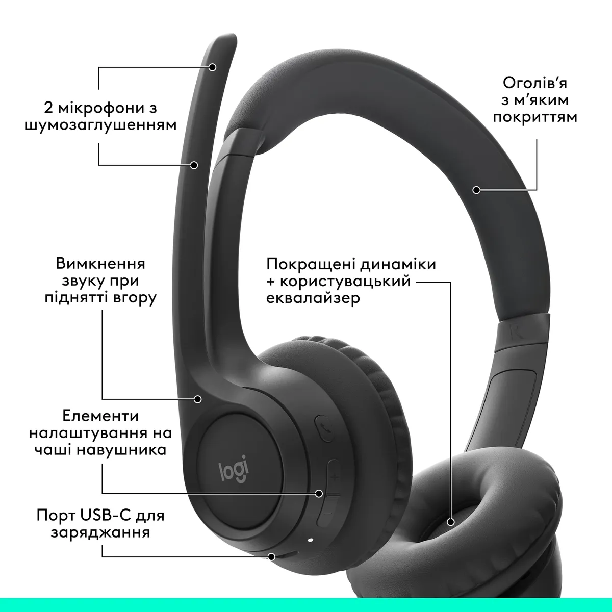 Bluetooth-гарнітура Logitech Zone 300 Wireless Black (981-001407) - мініатюра 6