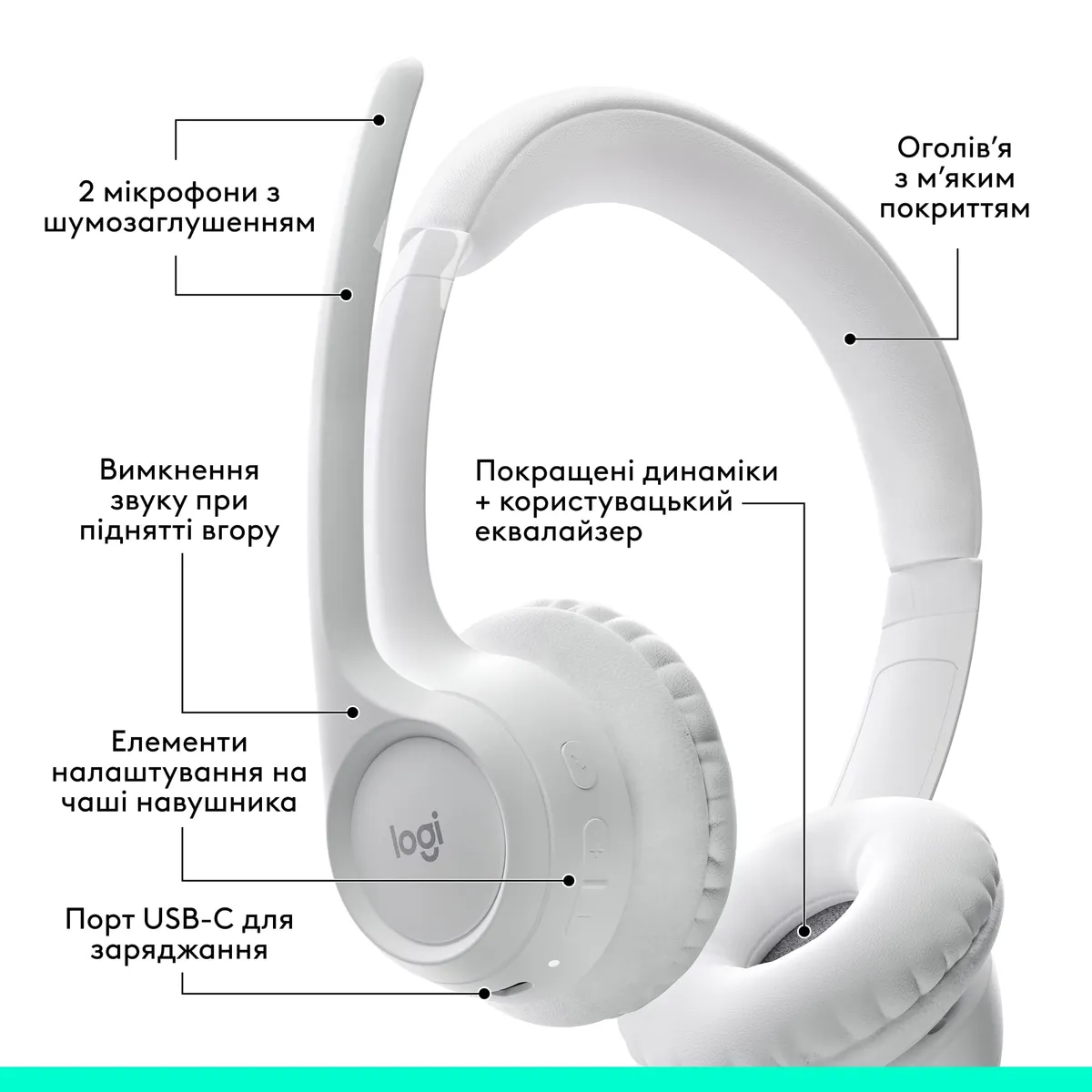 Bluetooth-гарнітура Logitech Zone 300 Wireless Off-White (981-001417) - мініатюра 11