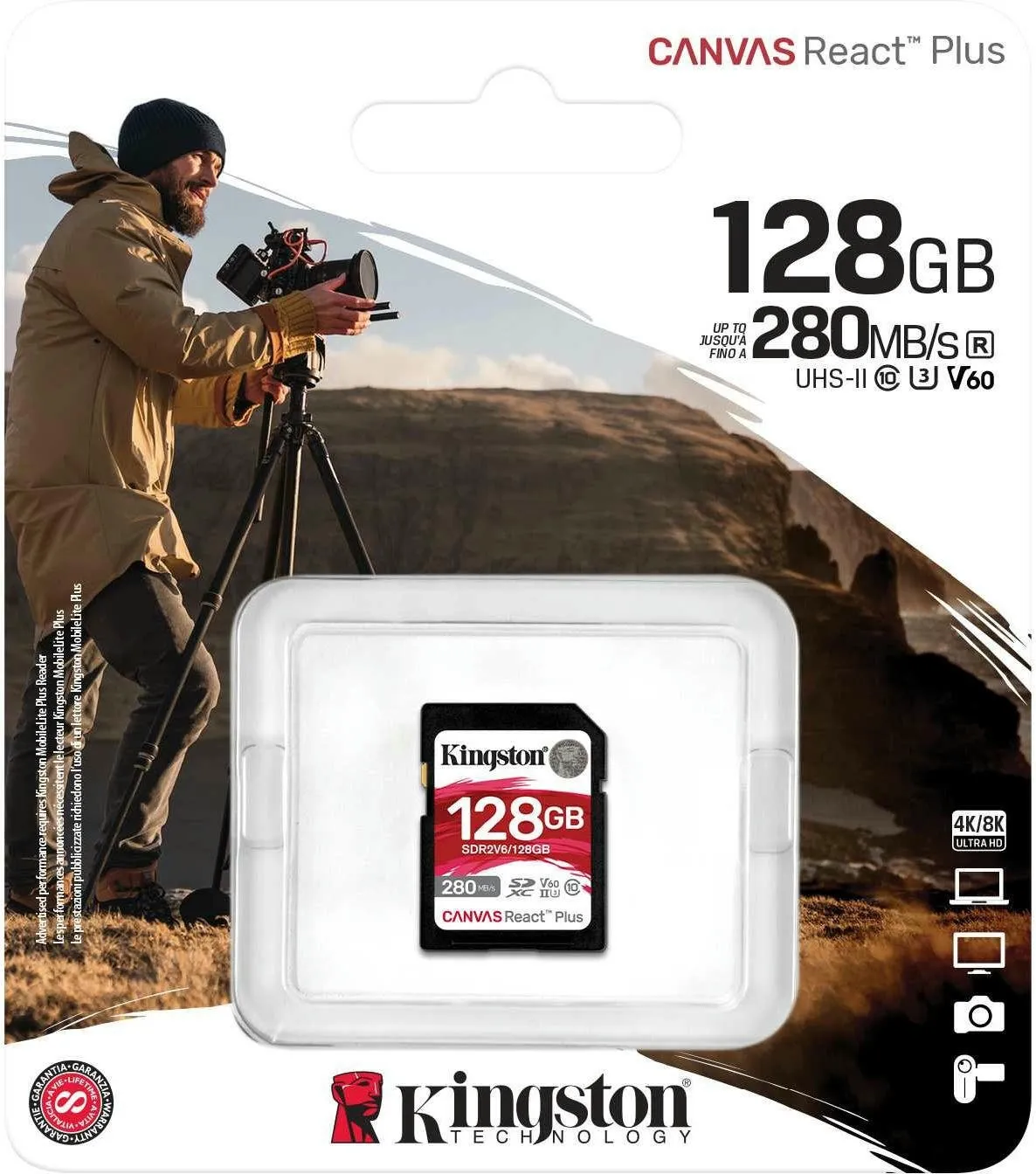 Карта пам`яті SDXC 128GB UHS-II/U3 Class 10 Kingston Canvas React Plus V60 SD R280/W100MB/s (SDR2V6/128GB) - мініатюра 5