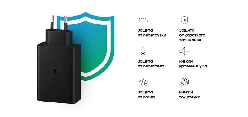 Мережевий зарядний пристрій Samsung Trio 65W Black (EP-T6530NBEGEU) - мініатюра 6