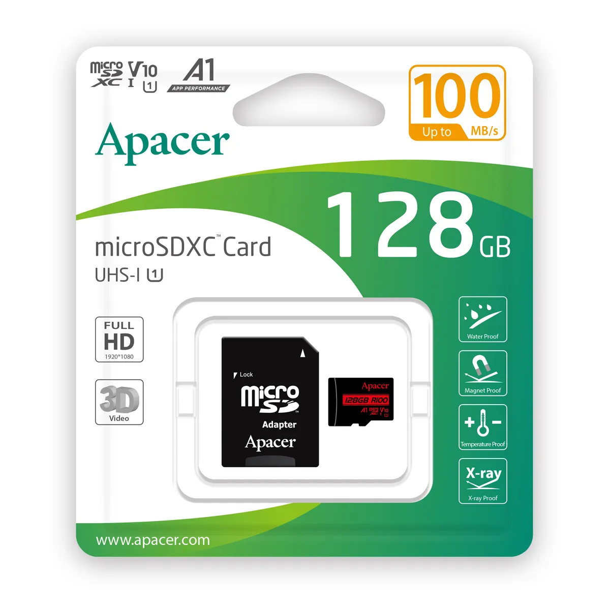 Карта пам`ятi MicroSDHC 128GB UHS-I Class 10 Apacer + SD adapter (AP128GMCSX10UB-R) - мініатюра 2