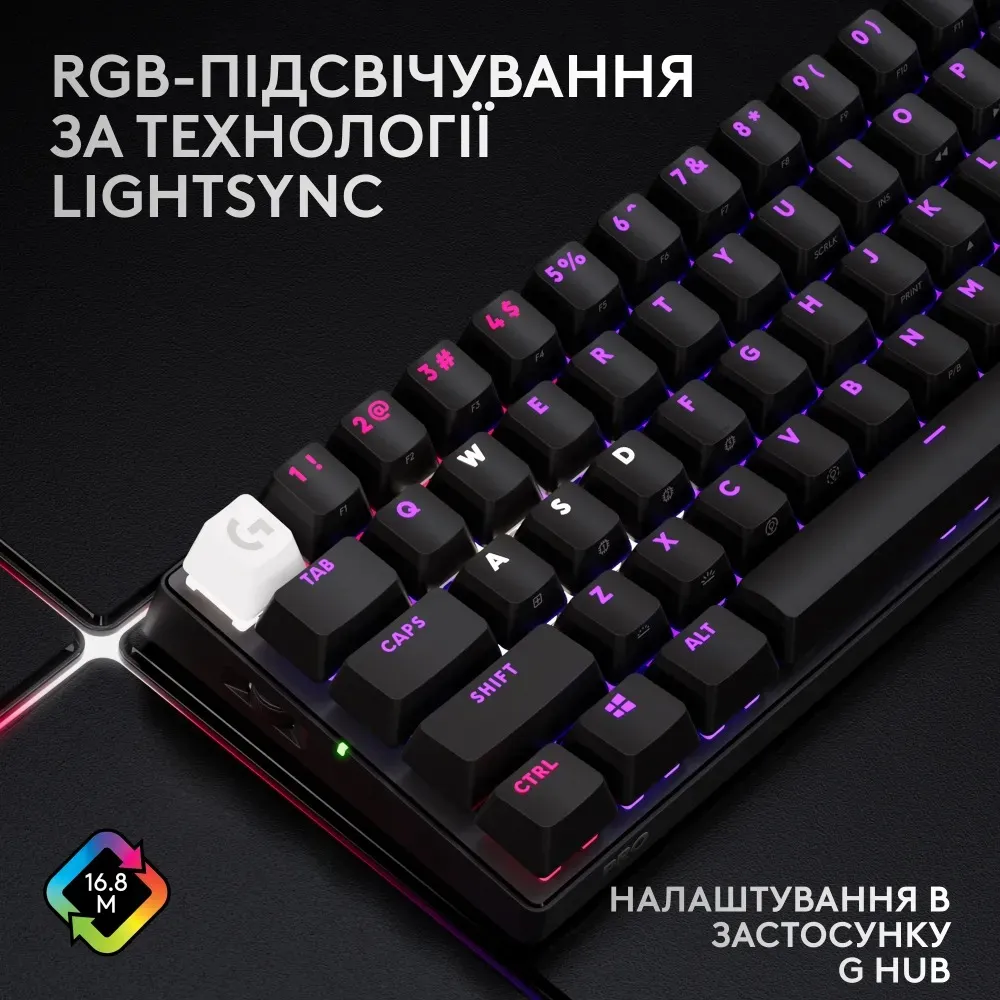 Клавiатура бездротова Logitech G PRO X 60 TKL GX Optical Black Tactile (920-011911) - мініатюра 3