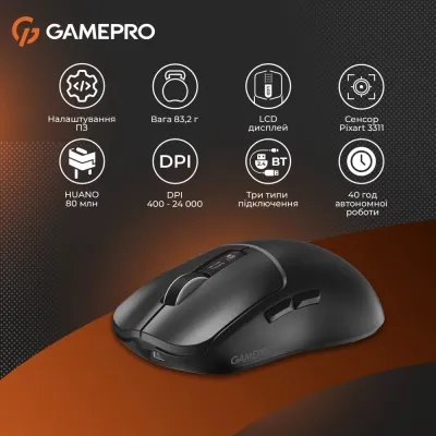 Мишка GamePro Genesis Ranker Wireless/Bluetooth/USB-C Black (GM012B) - мініатюра 12