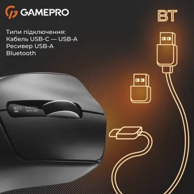 Мишка GamePro Genesis Ranker Wireless/Bluetooth/USB-C Black (GM012B) - мініатюра 3