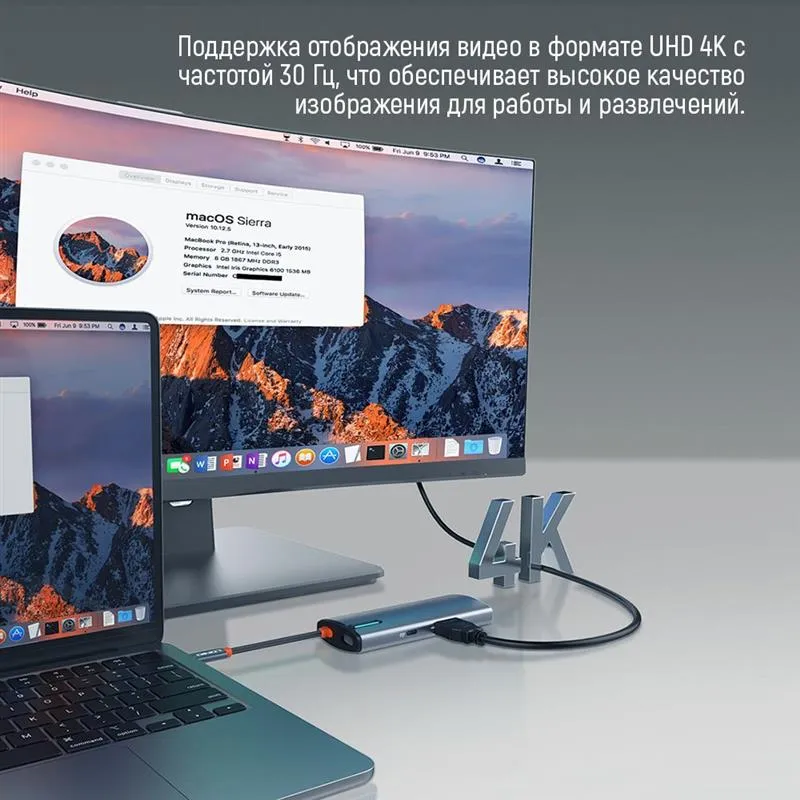 Док-станція СolorWay USB-C 6-в-1 Type C PD 100W/USB3.0х3/HDMI 4К/RJ45 (CW-HUB02) - мініатюра 10