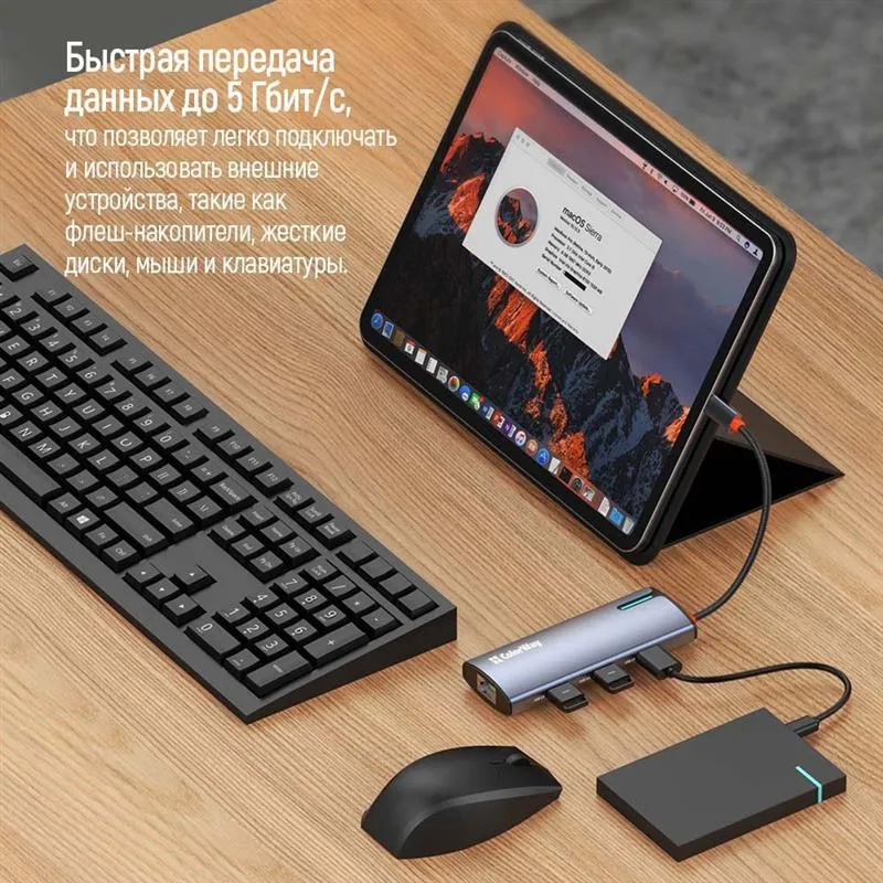 Док-станція СolorWay USB-C 6-в-1 Type C PD 100W/USB3.0х3/HDMI 4К/RJ45 (CW-HUB02) - мініатюра 12