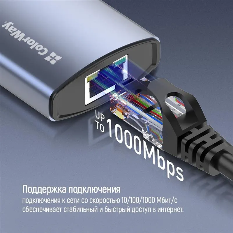 Док-станція СolorWay USB-C 6-в-1 Type C PD 100W/USB3.0х3/HDMI 4К/RJ45 (CW-HUB02) - мініатюра 13