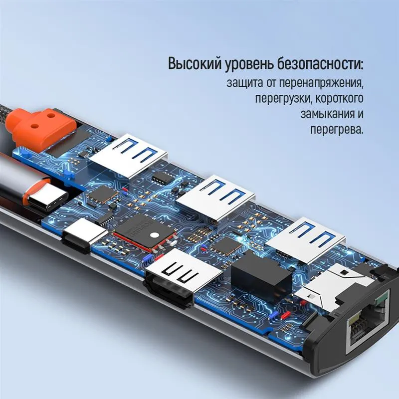 Док-станція СolorWay USB-C 6-в-1 Type C PD 100W/USB3.0х3/HDMI 4К/RJ45 (CW-HUB02) - мініатюра 15
