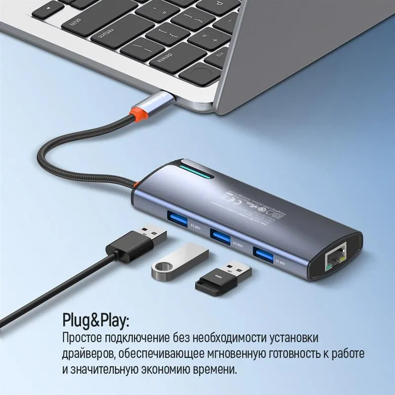 Док-станція СolorWay USB-C 6-в-1 Type C PD 100W/USB3.0х3/HDMI 4К/RJ45 (CW-HUB02) - мініатюра 17