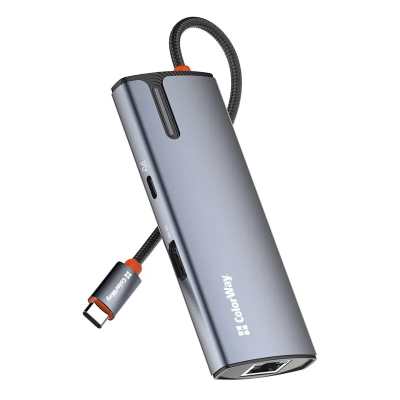 Док-станція СolorWay USB-C 6-в-1 Type C PD 100W/USB3.0х3/HDMI 4К/RJ45 (CW-HUB02) - мініатюра 2