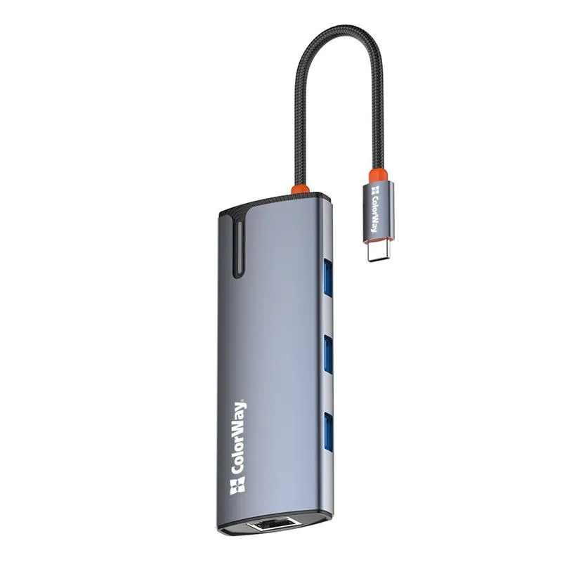 Док-станція СolorWay USB-C 6-в-1 Type C PD 100W/USB3.0х3/HDMI 4К/RJ45 (CW-HUB02) - мініатюра 3
