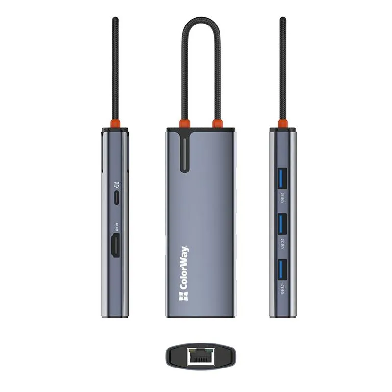 Док-станція СolorWay USB-C 6-в-1 Type C PD 100W/USB3.0х3/HDMI 4К/RJ45 (CW-HUB02) - мініатюра 6