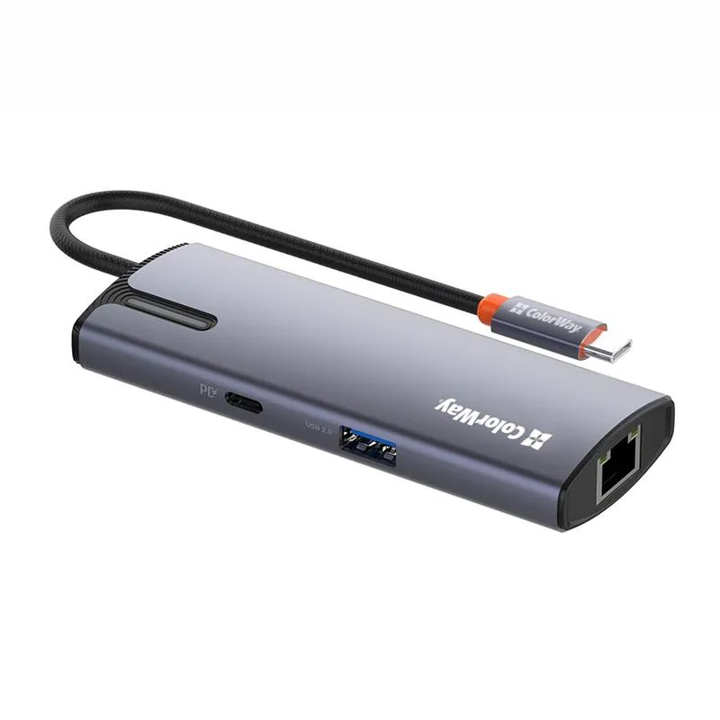 Док-станція СolorWay USB-C 6-в-1 Type C PD 100W/USB3.0х3/USB2.0/RJ45 (CW-HUB03) - зображення 1