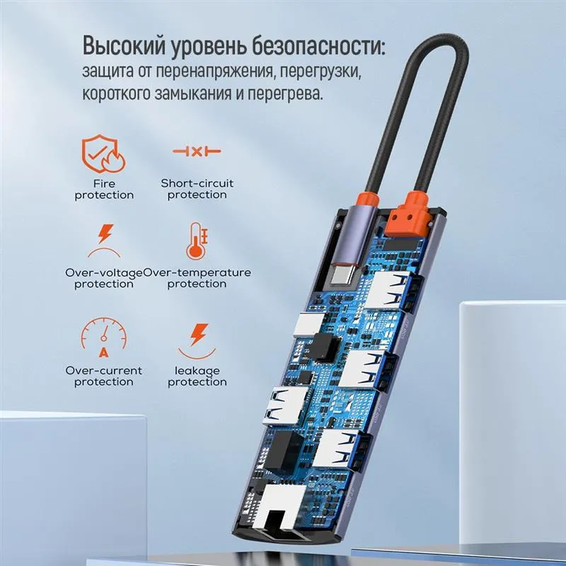 Док-станція СolorWay USB-C 6-в-1 Type C PD 100W/USB3.0х3/USB2.0/RJ45 (CW-HUB03) - мініатюра 12