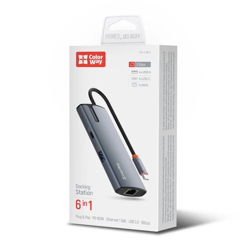 Док-станція СolorWay USB-C 6-в-1 Type C PD 100W/USB3.0х3/USB2.0/RJ45 (CW-HUB03) - мініатюра 21