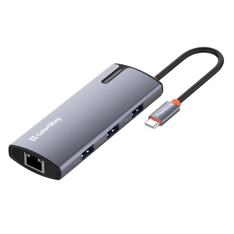 Док-станція СolorWay USB-C 6-в-1 Type C PD 100W/USB3.0х3/USB2.0/RJ45 (CW-HUB03) - мініатюра 3