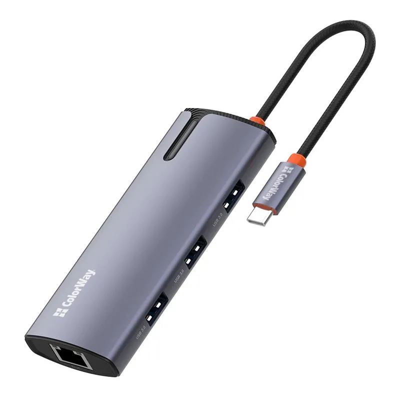 Док-станція СolorWay USB-C 6-в-1 Type C PD 100W/USB3.0х3/USB2.0/RJ45 (CW-HUB03) - мініатюра 4