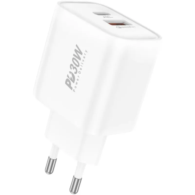 Мережевий зарядний пристрій Foneng EU52-CH PD 30W (1xUSB, 1xType-C) White - мініатюра 3
