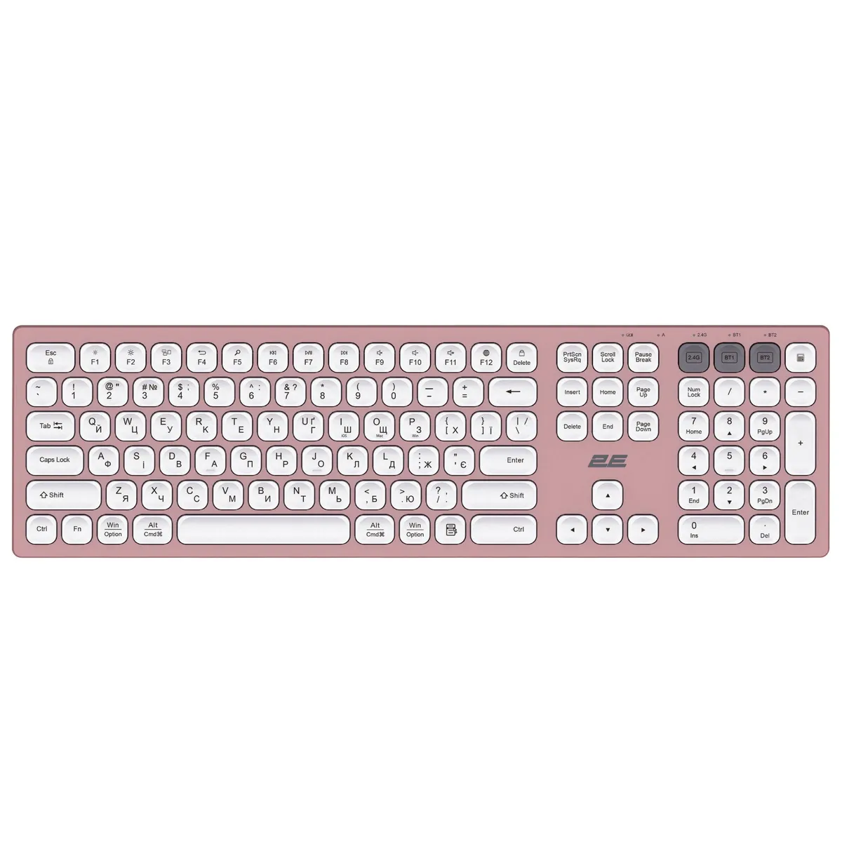 Клавіатура бездротова 2E KS270 WL/BT EN/UKR Pink/White (2E-KS270WBPN_UA) - мініатюра 10