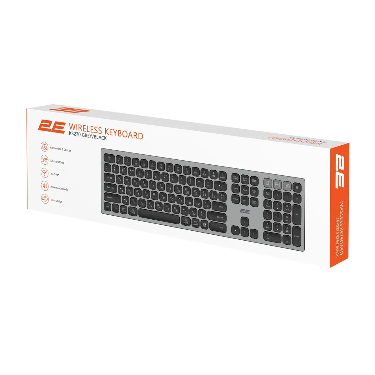 Клавіатура бездротова 2E KS270 WL/BT EN/UKR Grey/Black (2E-KS270WBGR_UA) - мініатюра 10
