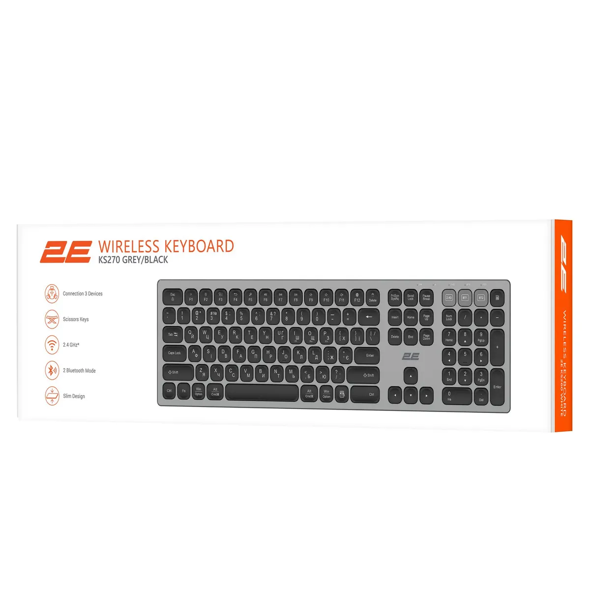 Клавіатура бездротова 2E KS270 WL/BT EN/UKR Grey/Black (2E-KS270WBGR_UA) - мініатюра 12