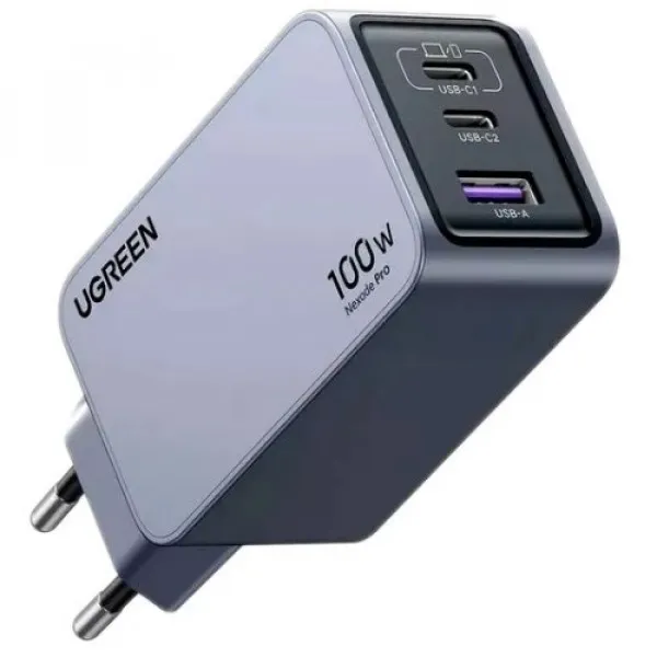 Зарядний пристрій Ugreen Nexode Pro X757 100W GaN (2хUSB-C+USB-A) Gray (25874) - зображення 1
