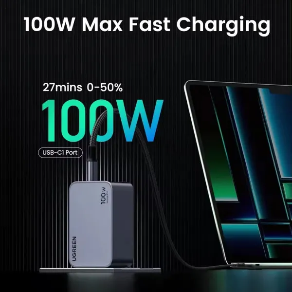 Зарядний пристрій Ugreen Nexode Pro X757 100W GaN (2хUSB-C+USB-A) Gray (25874) - мініатюра 3