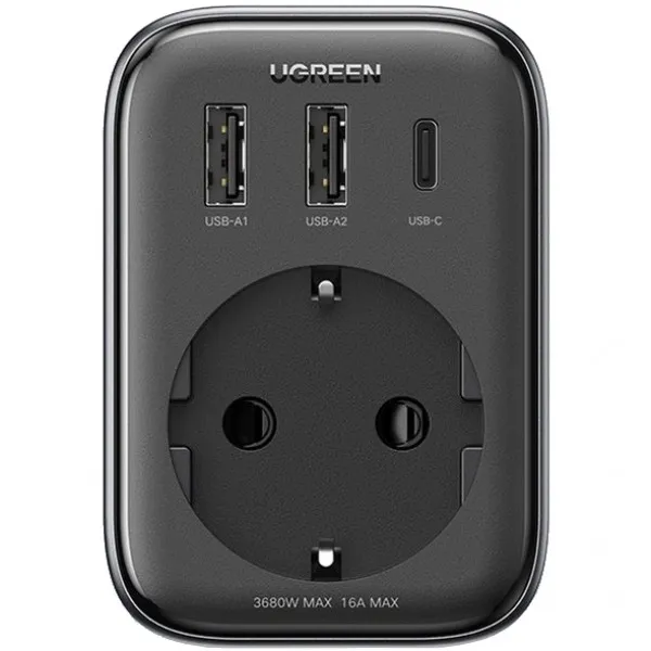Зарядний пристрій Ugreen CD314 30W Outlet Extender (2хUSB-A+USB-C) Black (90613) - зображення 1