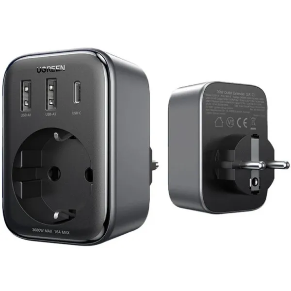 Зарядний пристрій Ugreen CD314 30W Outlet Extender (2хUSB-A+USB-C) Black (90613) - мініатюра 4