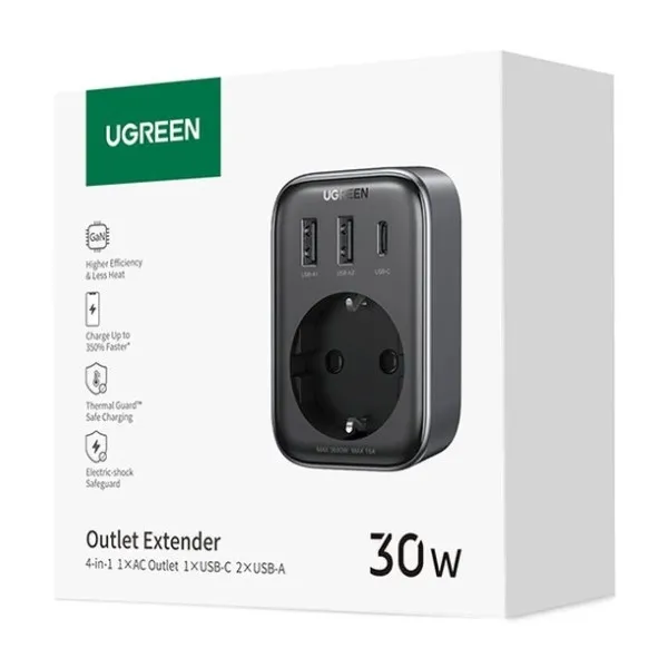 Зарядний пристрій Ugreen CD314 30W Outlet Extender (2хUSB-A+USB-C) Black (90613) - мініатюра 5