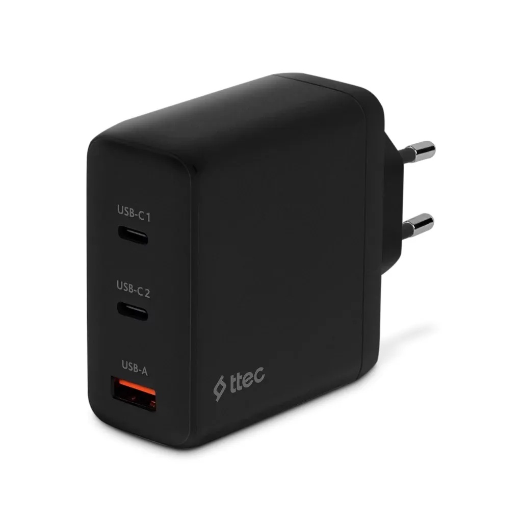 Мережевий зарядний пристрій Ttec SmartCharger Trio GAN 2хUSB-C/USB-A /120Вт Black (2SCG04S) - зображення 1