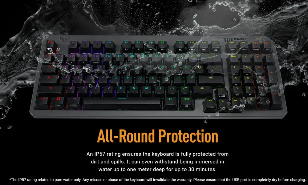 Клавiатура Asus TUF Gaming K3 Gen II Opti-Mech RGB 97key Switches ABS Black (90MP0390-BKMA00) - мініатюра 5