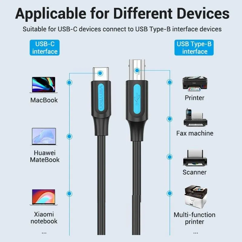 Кабель Vention USB Type-C - USB Type-B (M/M), 1.5 м, Black (CQUBG) - мініатюра 6