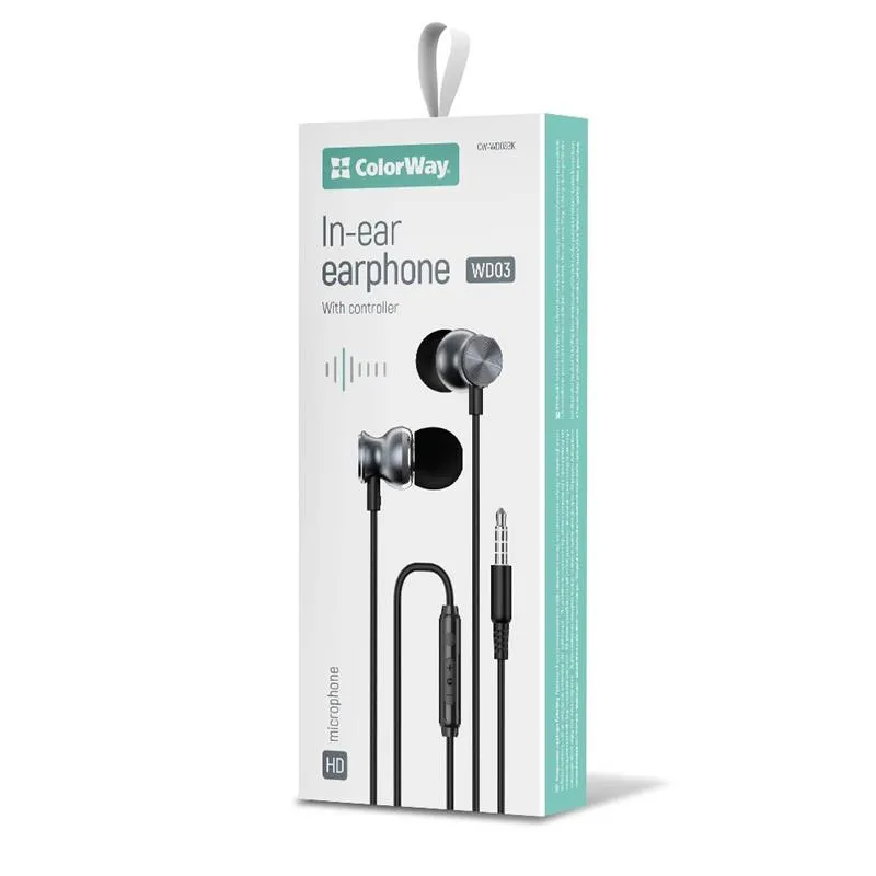 Гарнітура СolorWay 3.5 mm Wired Earphone UrbanBeat Black (CW-WD03BK) - мініатюра 2