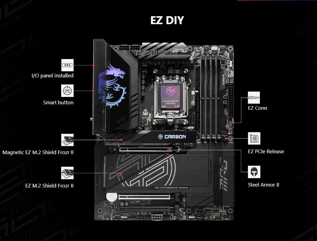 Материнська плата MSI MPG X870E Carbon WiFi Socket AM5 - мініатюра 11