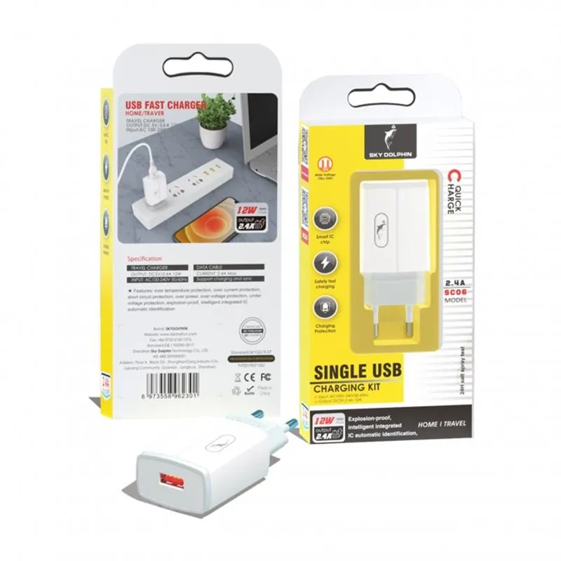 Мережевий зарядний пристрій SkyDolphin SC06 (1USBx2.4A) White (SDMZP-000177) - мініатюра 3